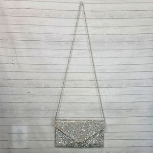LULU TOWNSEND ROSE GOLD SPARKLE  ENVELOPE CLUTCH W CHAIN STRAP